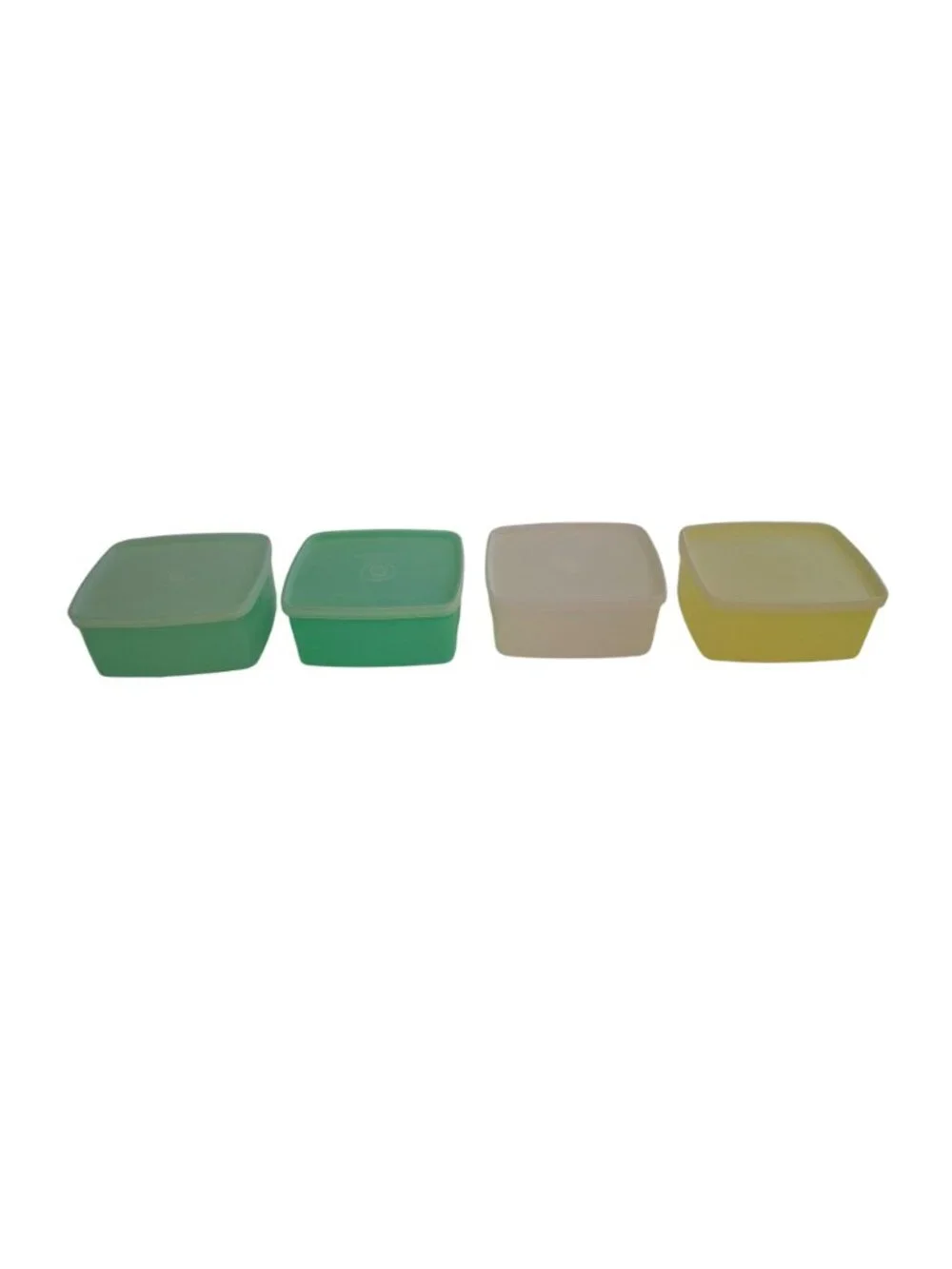 Vintage Tupperware Square Containers Lot 4 Aqua Green Yellow Retro MCM Kitchen